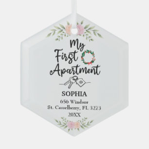 Ornement En Verre Mon Premier Appartement 2021 Avec Fleurs Aquarelle