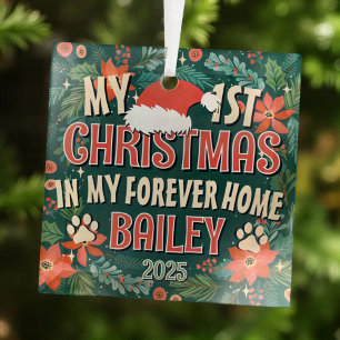Ornement En Verre Mon premier Noël dans ma Forever Home Bold Wreath