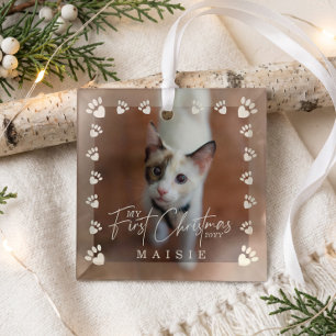Ornement En Verre Mon Premier Noël Photo Personnalisée de Chat avec