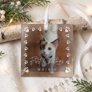 Ornement En Verre Mon Premier Noël Photo Personnalisée de Chat avec
