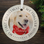 Ornement En Verre Mon premier Noël pour toujours Accueil Moderne Pho<br><div class="desc">Ce design simple et classique est composé de typographie serif et d'ajouter une photo personnalisée. "Mon premier Noël dans ma maison à jamais" encercle la photo personnalisée.</div>
