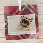 Ornement En Verre Mon premier Noël pour toujours Accueil Plaid Photo<br><div class="desc">Ce design simple et classique est composé de typographie serif et d'ajouter une photo d'animal de compagnie personnalisée. "Mon premier Noël dans ma maison à jamais" orne le dessin.</div>
