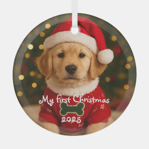 Ornement En Verre Mon premier Retriever d'or de Noël personnalisé