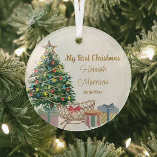 Ornement En Verre Mon Premier Sapin de Noël et Berceau Nouveau-Né