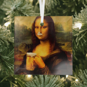 Ornement En Verre Mona Lisa boire de la bière, Amateur de bière