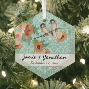 Ornement En Verre Monnaie Inséparable vintage de fleurs de cerisier