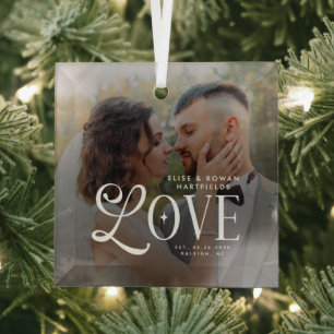 Ornement En Verre Monogramme de couple de photo de mariage personnal