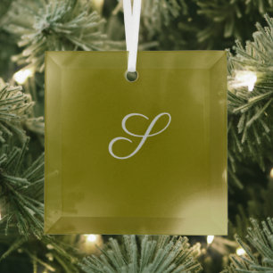 Ornement En Verre Monogramme initiale minimaliste vert sauge