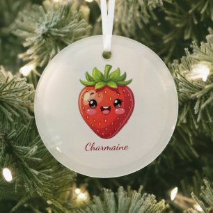 Ornement En Verre Monogramme jolie fraise kawaii