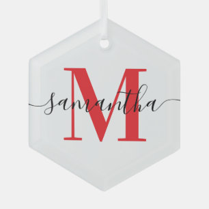 Ornement En Verre Monogramme rouge signature moderne