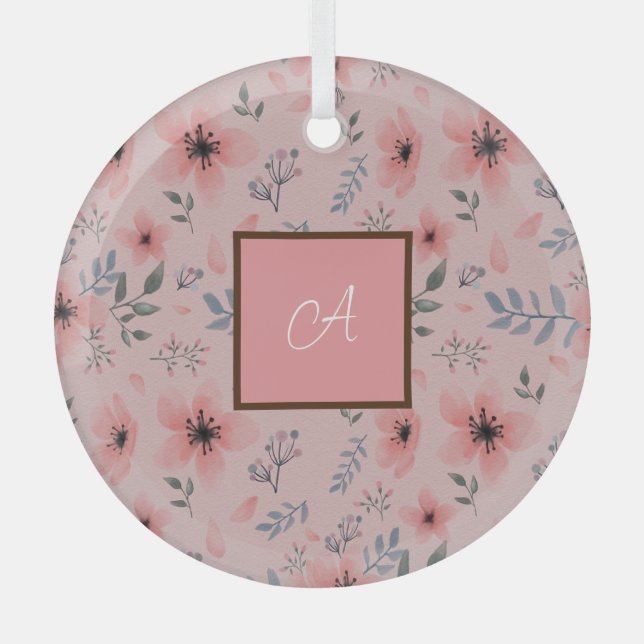 Ornement En Verre Monogramme Simple Fleur Rose Cute Boho (Recto)