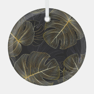 Ornement En Verre Monstère dorée feuille, romantique sans couture fl