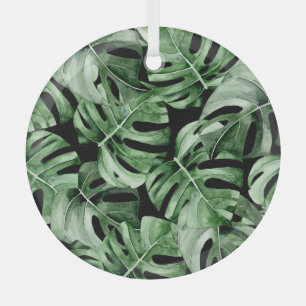 Ornement En Verre Monstère foncée : Aquarelle tropicale Imprimer.