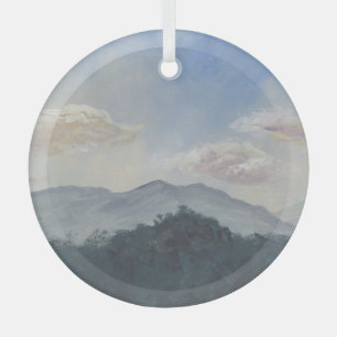 Ornement En Verre Montagnes Bleues Gouache : Scène Nature Vibrante