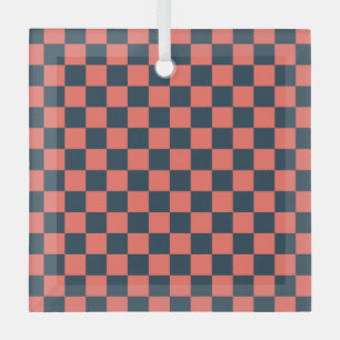 Ornement En Verre Motif à carreaux corail et marine