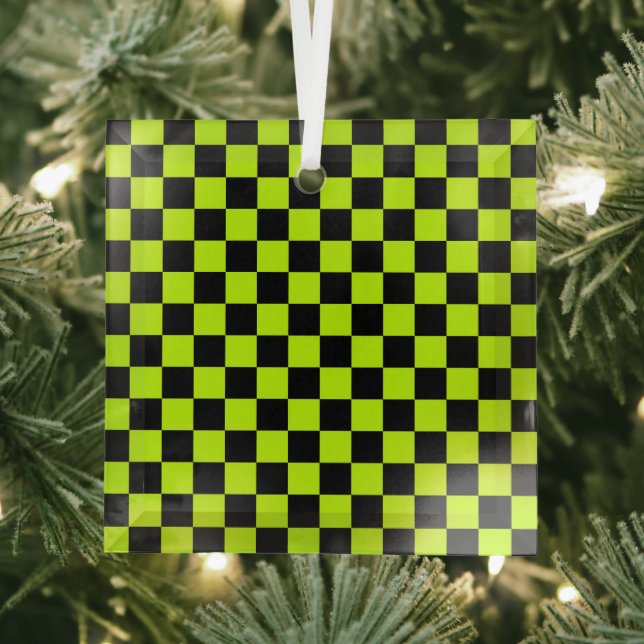 Ornement En Verre Motif à carreaux vert acide et noir (Insitu)