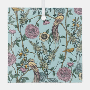 Ornement En Verre Motif botanique de couleur bleue de style vintage 