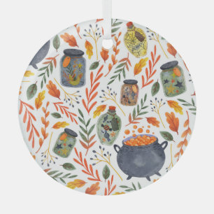 Ornement En Verre Motif d'aquarelle avec feuillage d'automne.