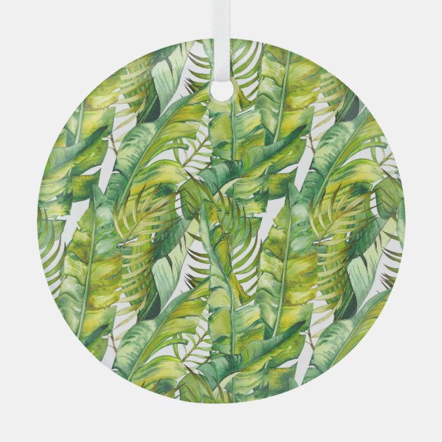 Ornement En Verre Motif d'aquarelle Feuille de banane tropicale (Recto)