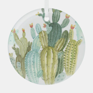 Ornement En Verre Motif d'aquarelle vintage Cactus Blooming