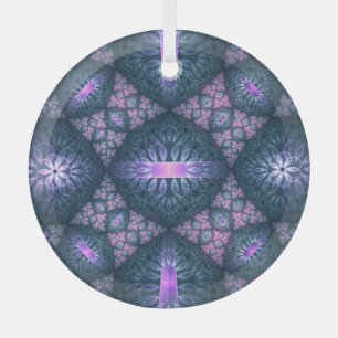 Ornement En Verre Motif d'art fractal 3D turquoise violet rose