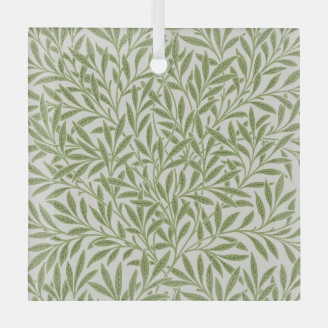 Ornement En Verre Motif de branches feuillues vertes  (Recto)