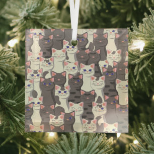 Ornement En Verre Motif de chats blancs et gris