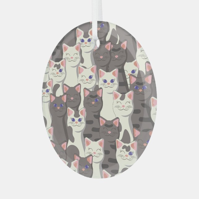 Ornement En Verre Motif de chats blancs et gris (Avant gauche)