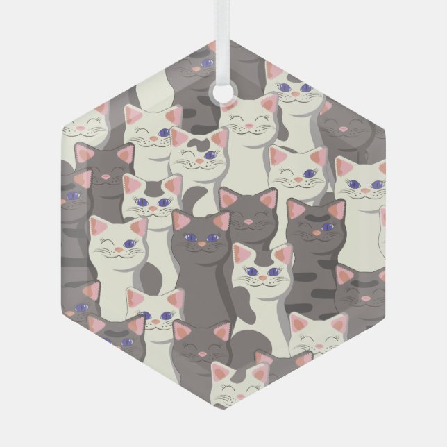 Ornement En Verre Motif de chats blancs et gris (Recto)