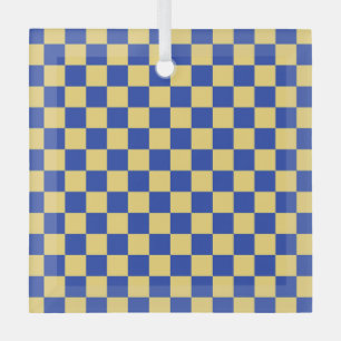 Ornement En Verre Motif de damier jaune et bleu à carreaux