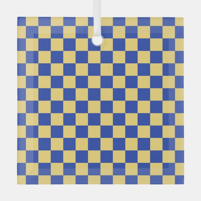 Ornement En Verre Motif de damier jaune et bleu à carreaux (Recto)