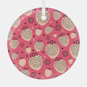 Ornement En Verre Motif de fraise rose : design doux et homogène