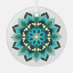 Ornement En Verre Motif de mandala 02 en aqua