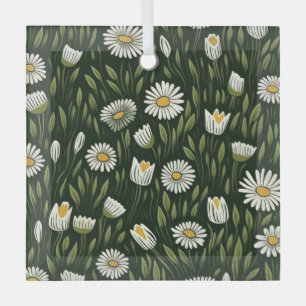 Ornement En Verre Motif de marguerite vibrant avec des accents verts