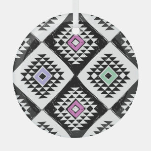 Ornement En Verre Motif de Navajo, tribu noire blanche