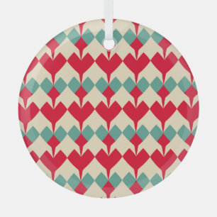 Ornement En Verre Motif de tuiles de coeurs rouges et bleus à la men