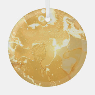 Ornement En Verre Motif d'encre de marbre jaune doré