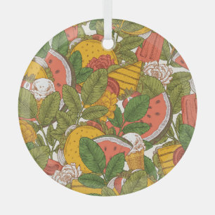 Ornement En Verre Motif d'illustration Vintage de nourriture d'été