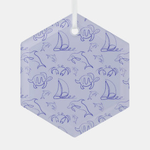 Ornement En Verre Motif d'une ligne d'animal marin et voilier