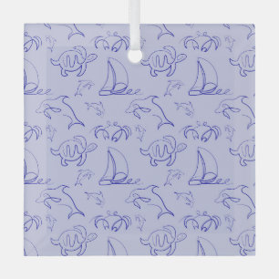 Ornement En Verre Motif d'une ligne d'animal marin et voilier