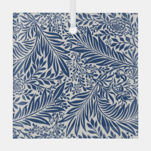 Ornement En Verre motif floral bleu avec feuilles et fleurs diverses