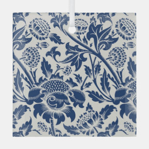 Ornement En Verre Motif floral bleu complexe sur fond clair