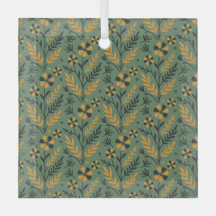 Ornement En Verre Motif floral botanique stylisé orange et noir