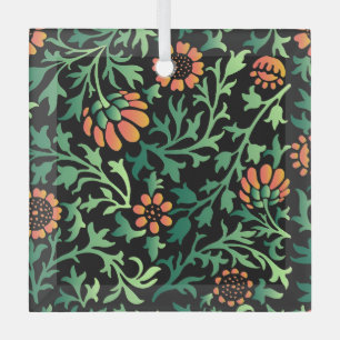 Ornement En Verre Motif floral complexe avec feuilles vertes