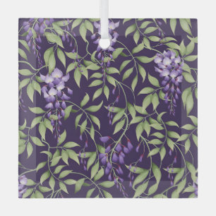 Ornement En Verre Motif floral de feuilles vertes et de glycine
