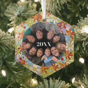 Ornement En Verre Motif floral de photo de famille Couleurs vives
