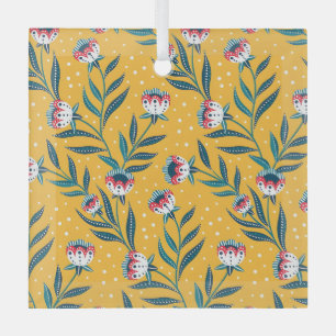 Ornement En Verre Motif floral élégant avec des points et des feuill