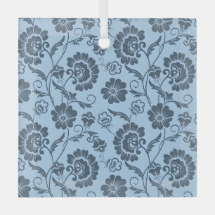 Ornement En Verre Motif floral élégant sur fond bleu clair