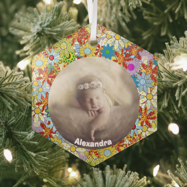 Ornement En Verre Motif floral moderne Couleurs vives (Insitu)