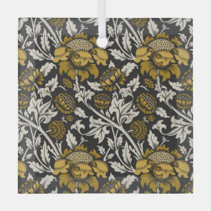 Ornement En Verre Motif floral orné avec de grandes fleurs dorées